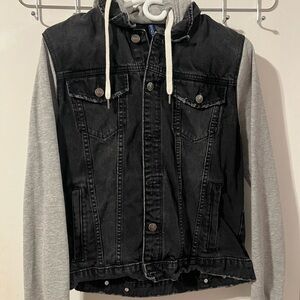 Black Denim Jacket with Gray Sleeves